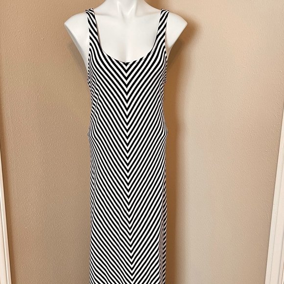 Merona Blue and White Striped Knit Maxi Dress - Size L - Picture 1 of 8